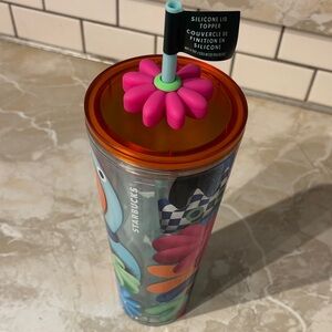 Starbucks Summer Fun Tumbler with Pink Flower Topper